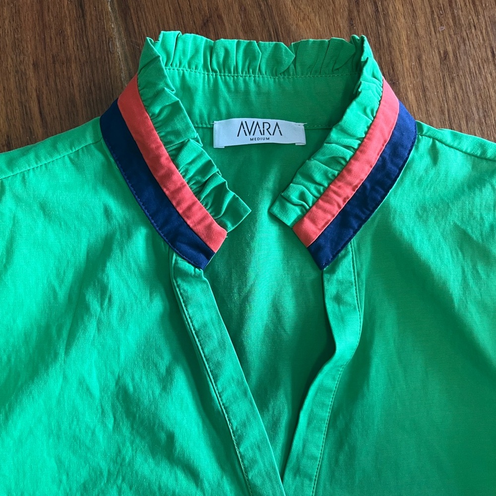 Avara Green Ruffled Collar Top